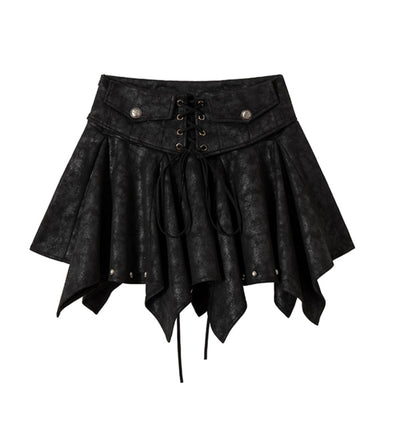 Rock Leather Irregular Skirt