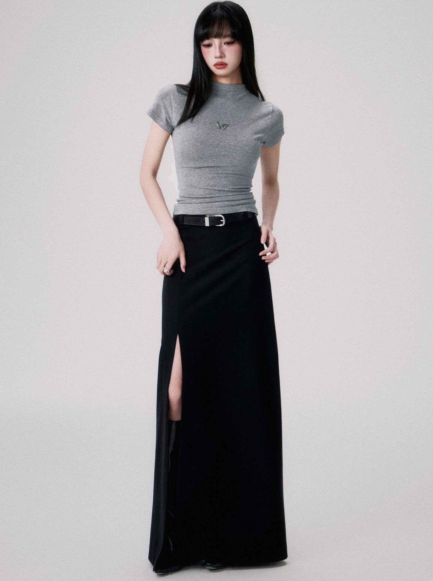 Mid-Rise Slit Maxi Skirt