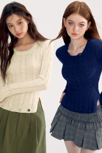 Short Slim Round Neck Sweater Top