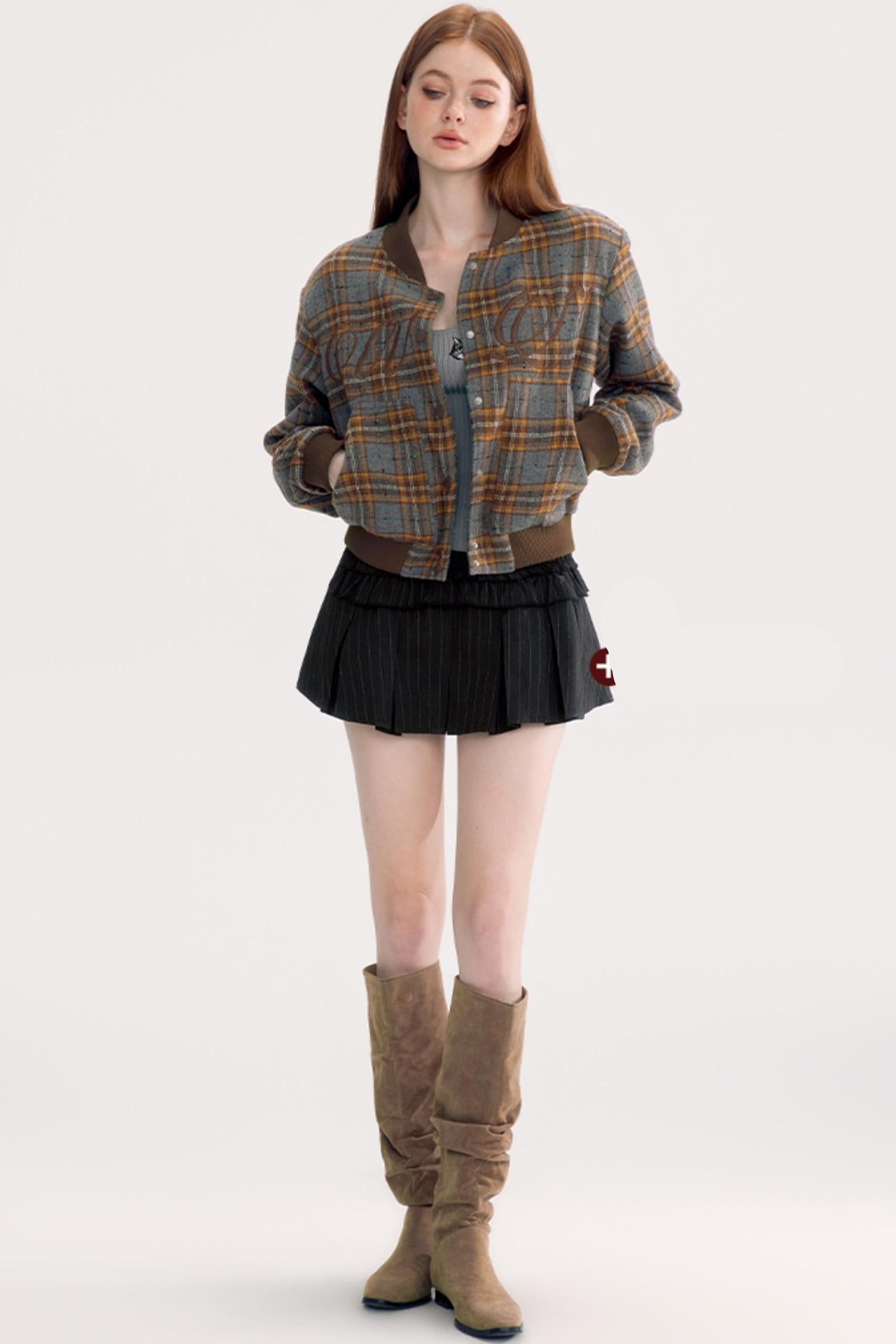 Vintage Check Embroidered Short Jacket