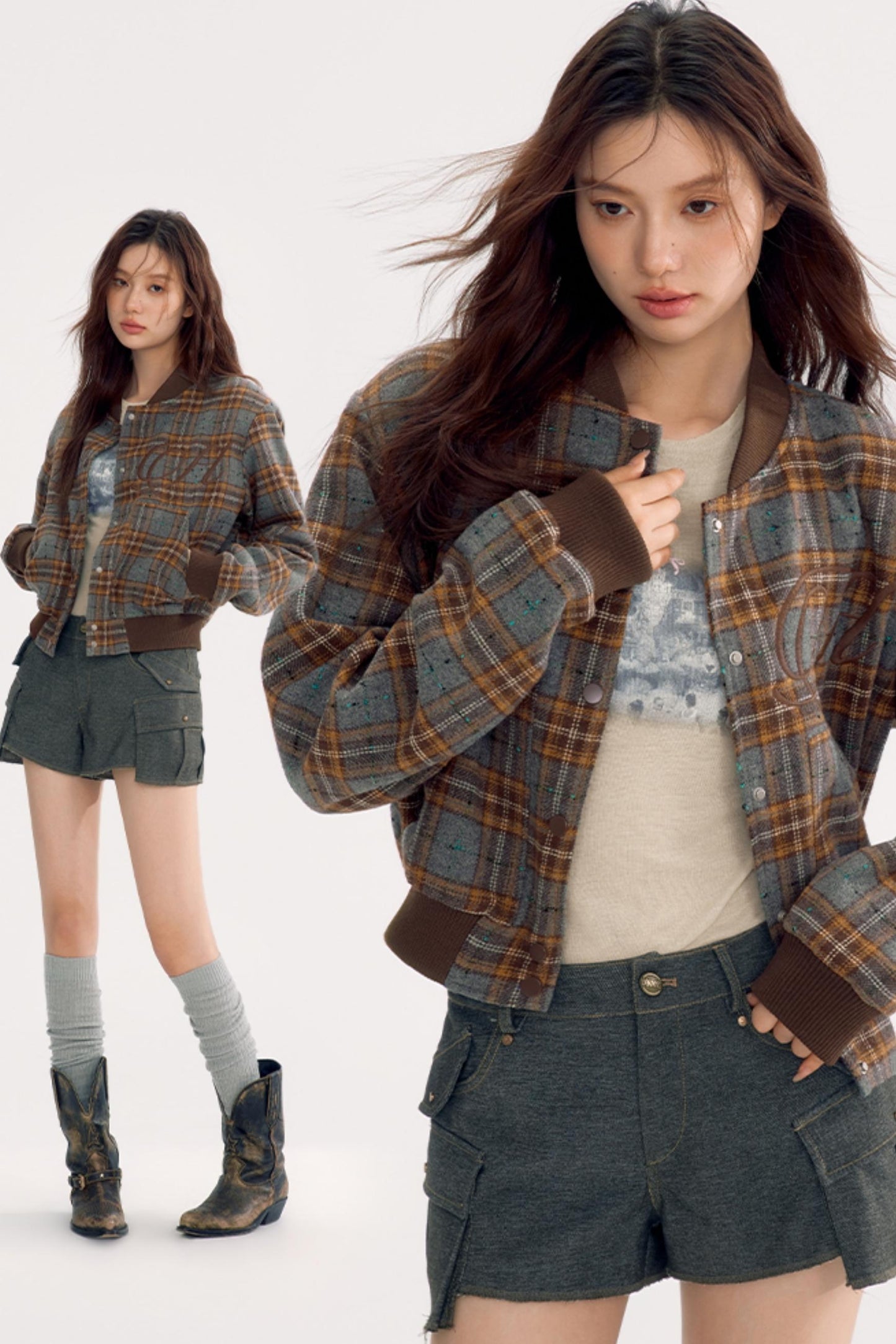 Vintage Check Embroidered Short Jacket