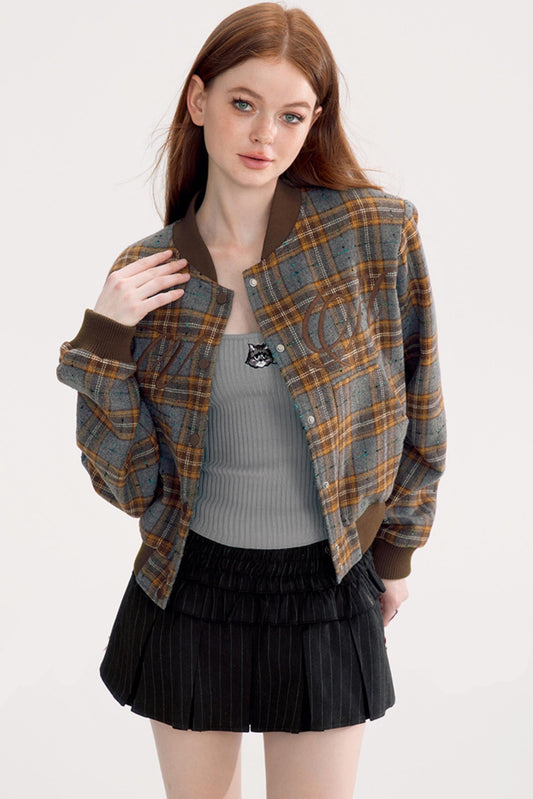 Vintage Check Embroidered Short Jacket