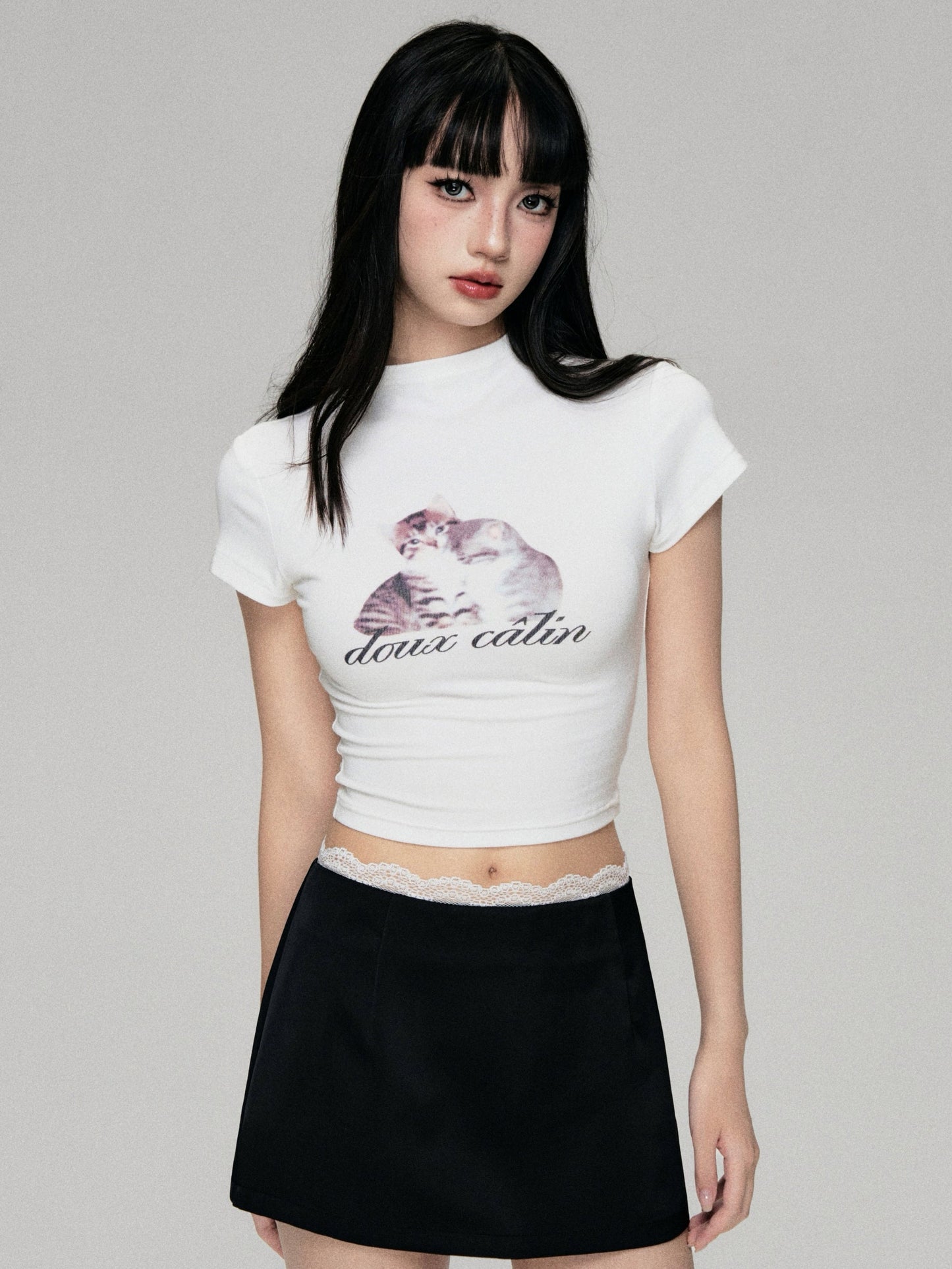 Fun Cat Print Cropped T-Shirt