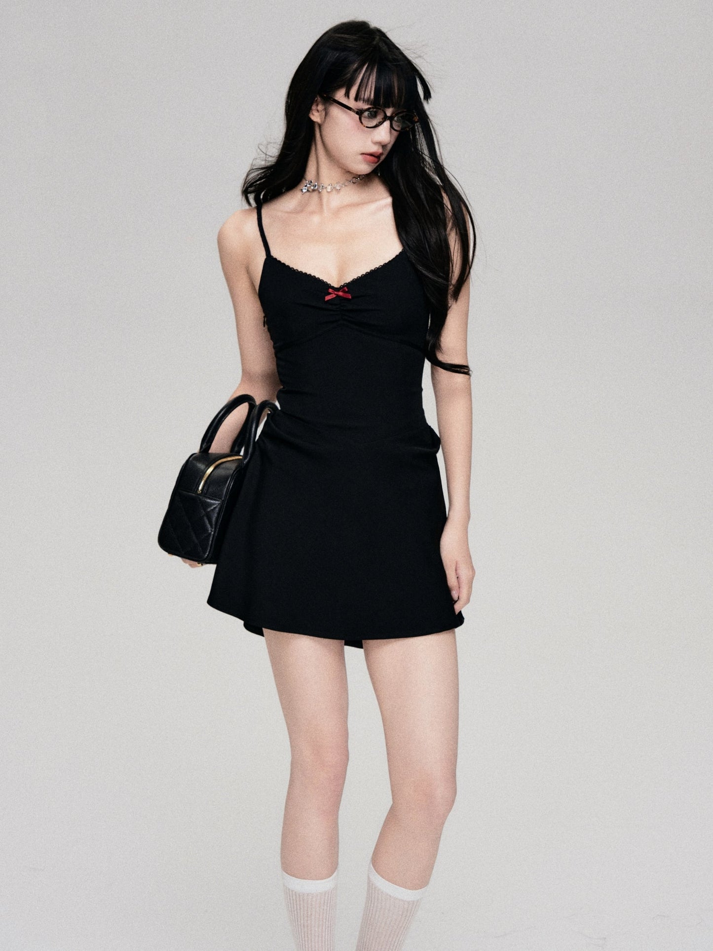 Black Vertical Waist Slip Dress