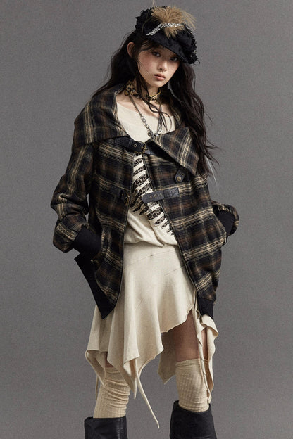 Asymmetric Check Punk Jacket