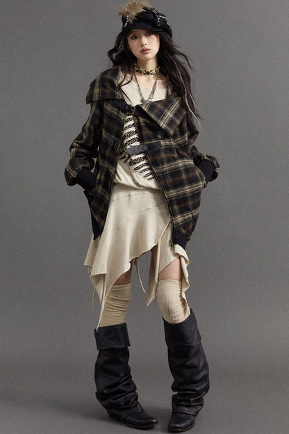 Asymmetric Check Punk Jacket