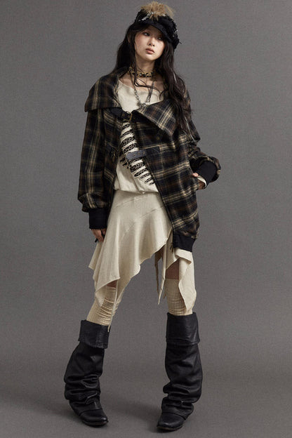 Asymmetric Check Punk Jacket