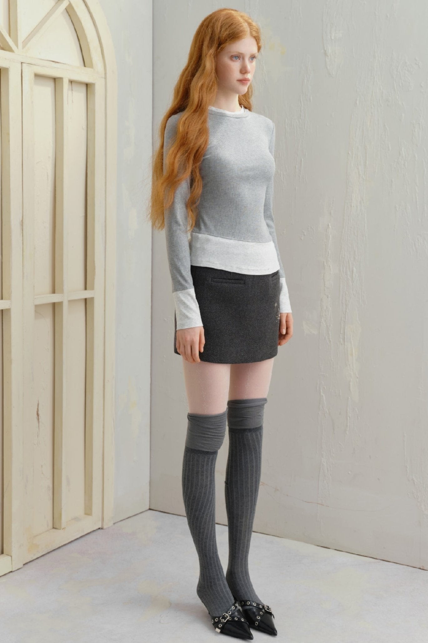 Glitter Contrasting Stitch Knit Undershirt