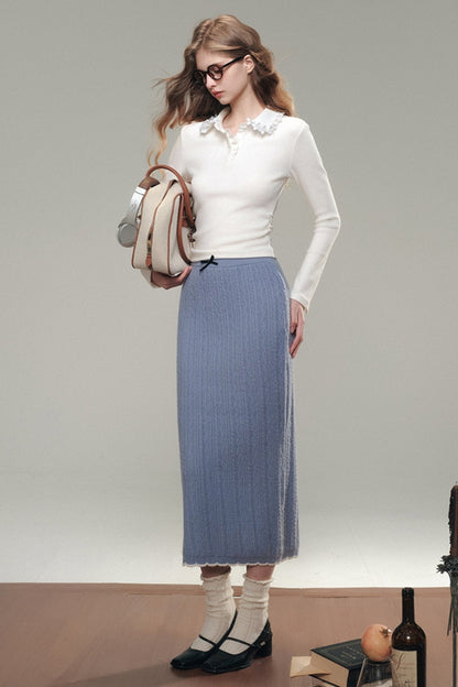 Tranquility Blue Knitted Cardigan Skirt Set-Up