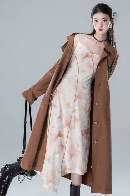 Chestnut Sandalwood Double Button Trench Coat