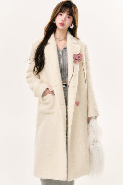 Thickened Off White Wool Coat