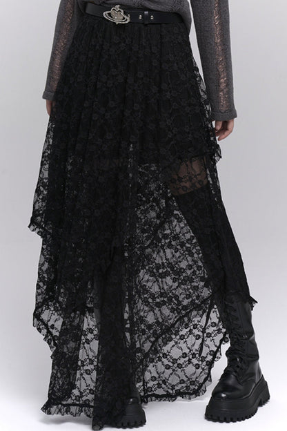 Early Fall Lazy Style Black Lace Skirt