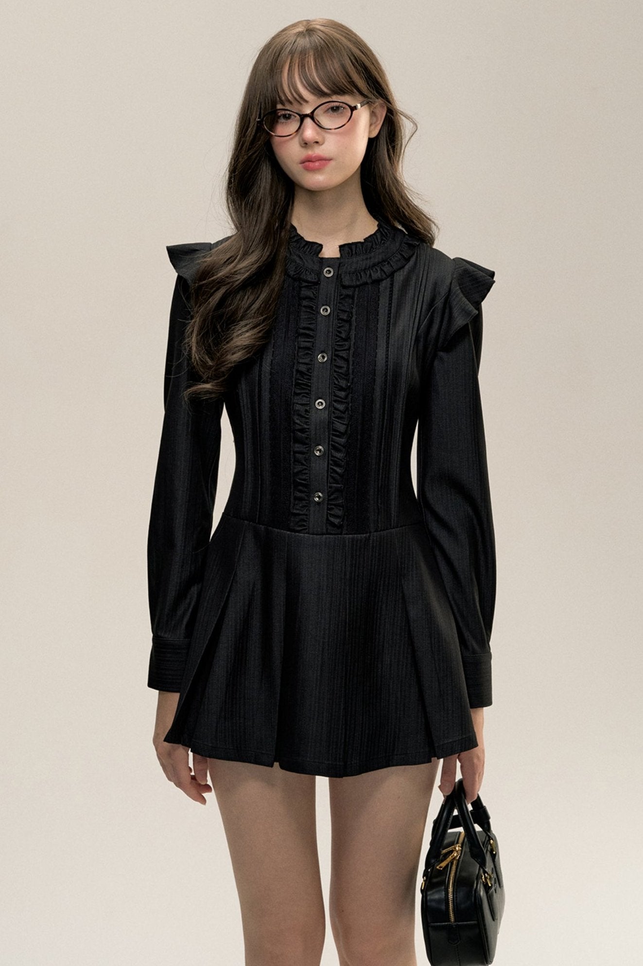 Trendy Nerd Long Sleeve Press-Pleated Dress