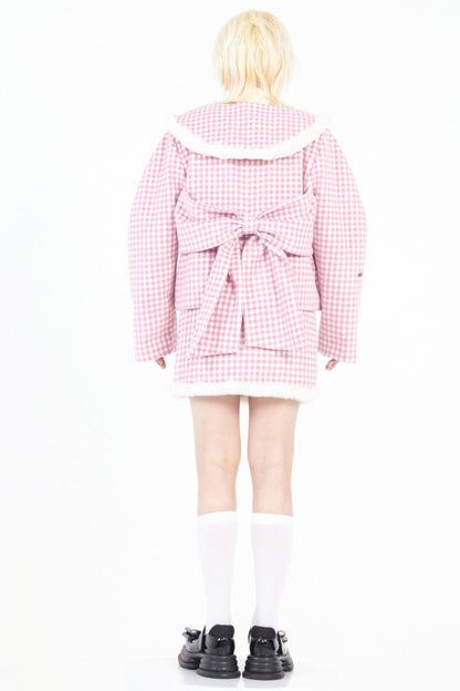 Chinese-Style Pink Wool Plaid Skirt