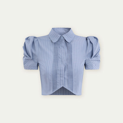 Vertical Stripe Bubble Sleeve Shirt