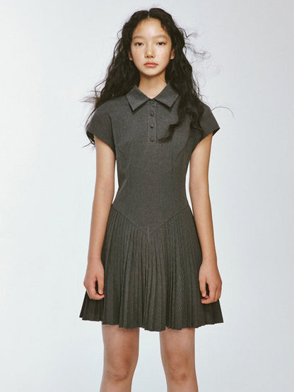 Striped Slim Fit Pleated Dress