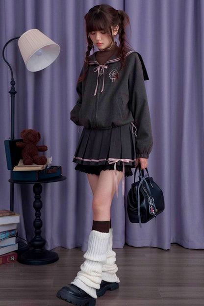 Bow Sailor Collar Short Skirt Set-Up