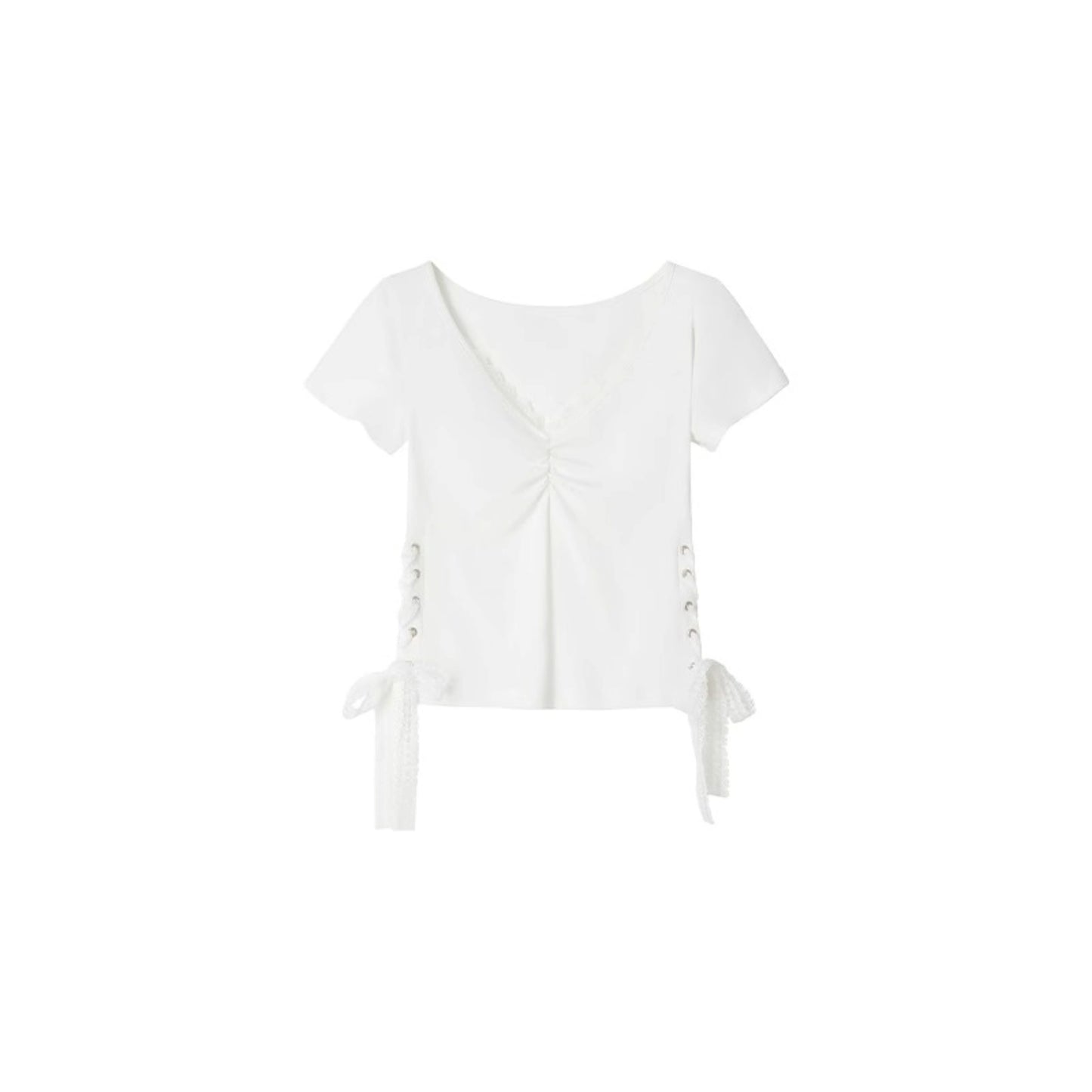 Elegant V-Neck Pleated T-Shirt