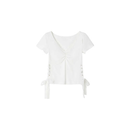 Elegant V-Neck Pleated T-Shirt