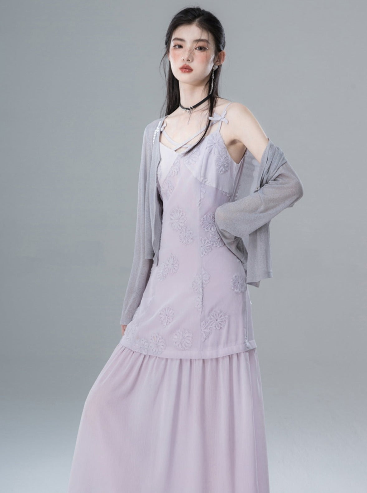 Light Purple Jacquard Slip Dress