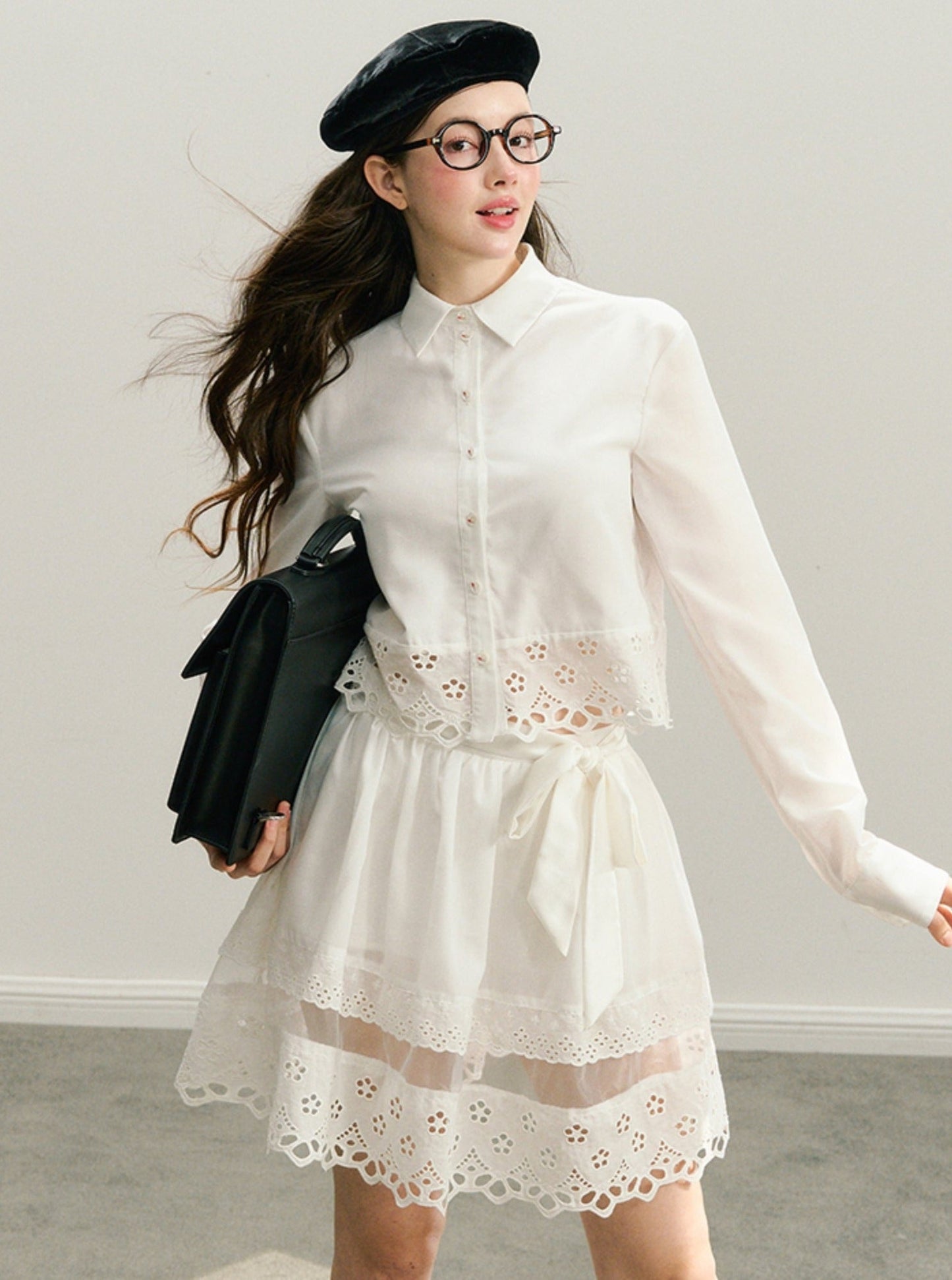 MIU Lace Skirt Shirt Set-Up