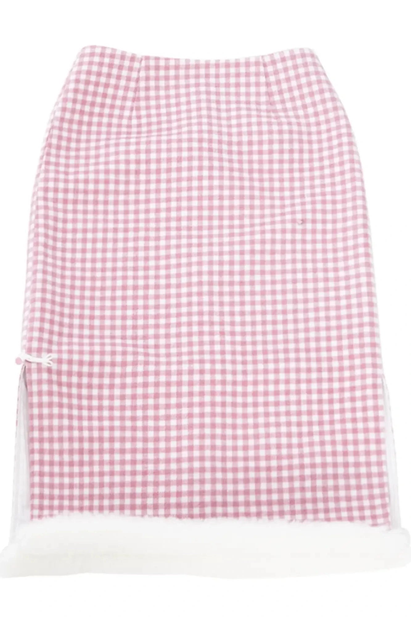 Chinese-Style Pink Wool Plaid Skirt