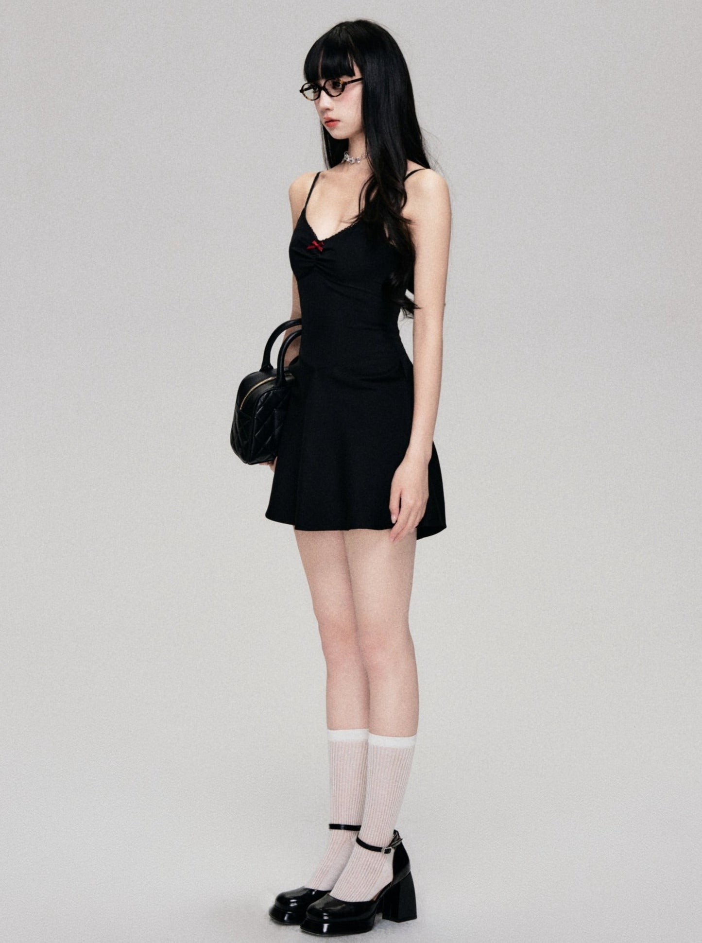 Black Vertical Waist Slip Dress