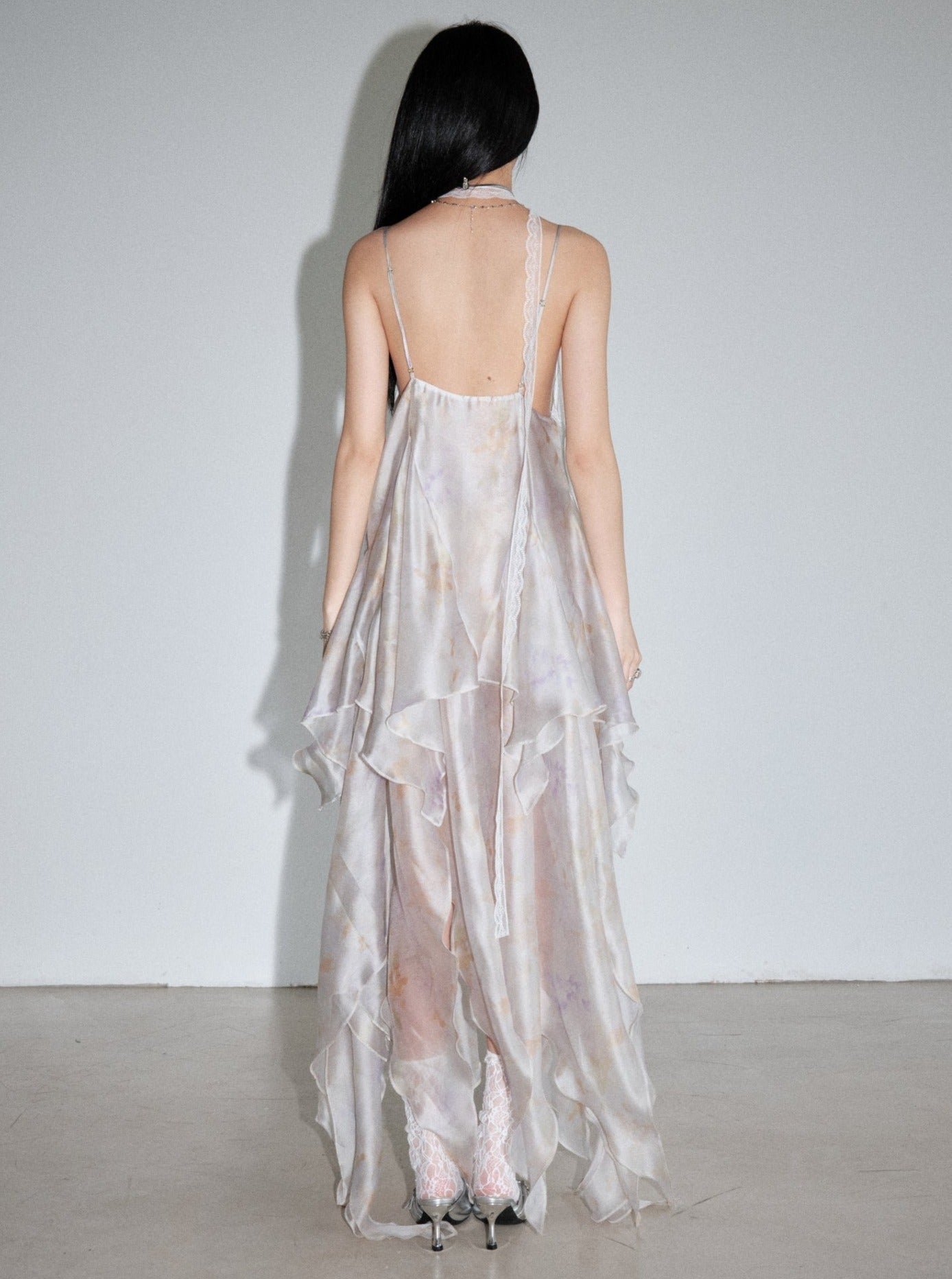 Transparent Feather Irregular Slip Dress