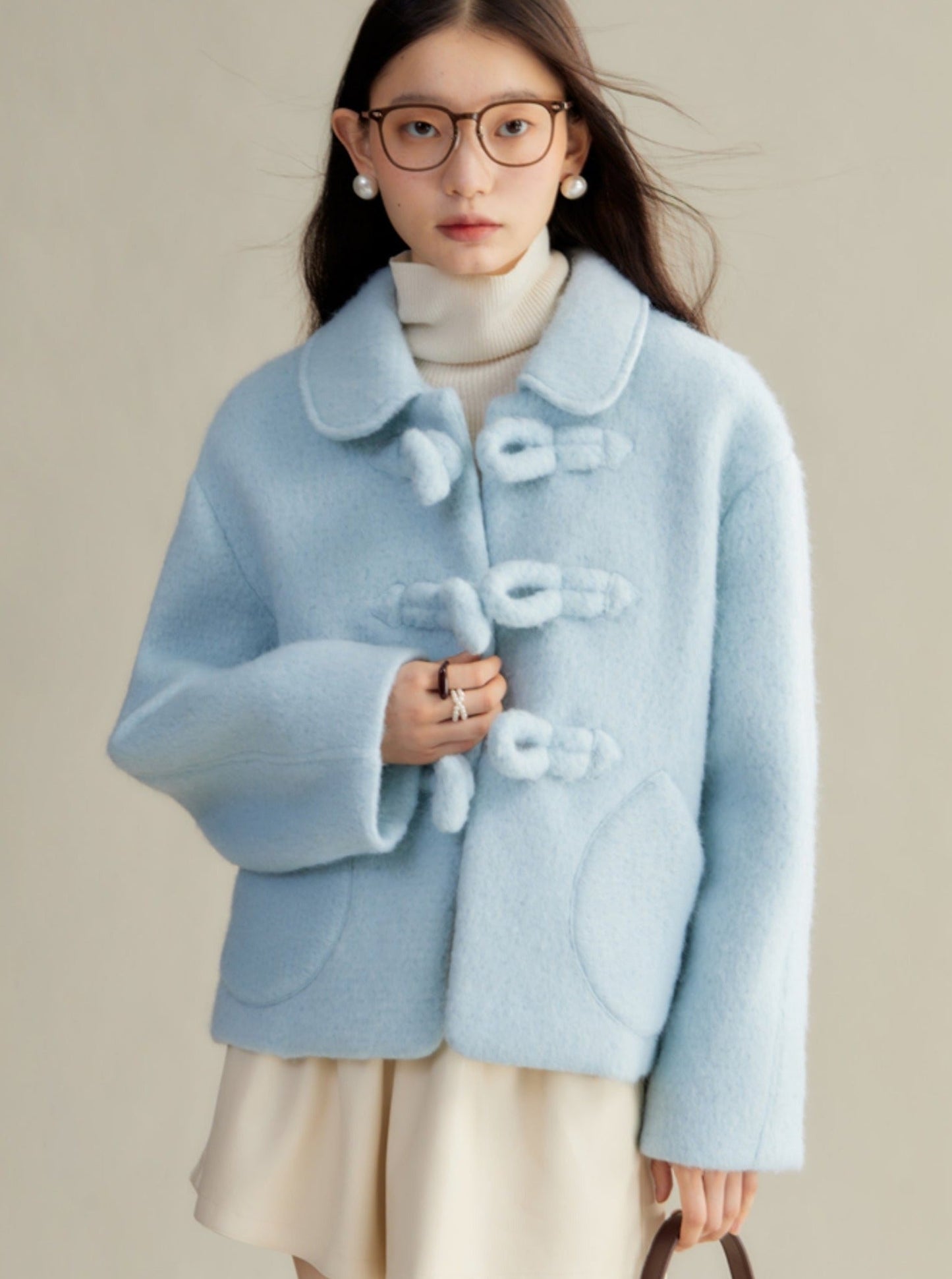 original design baby blue button coat