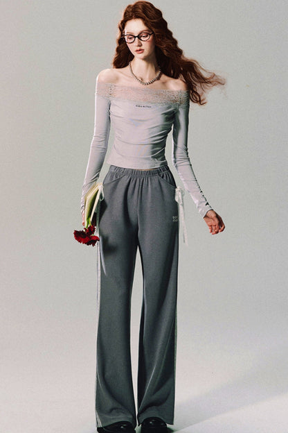 Dewy Garden Mist Grey Wide-Leg Pants