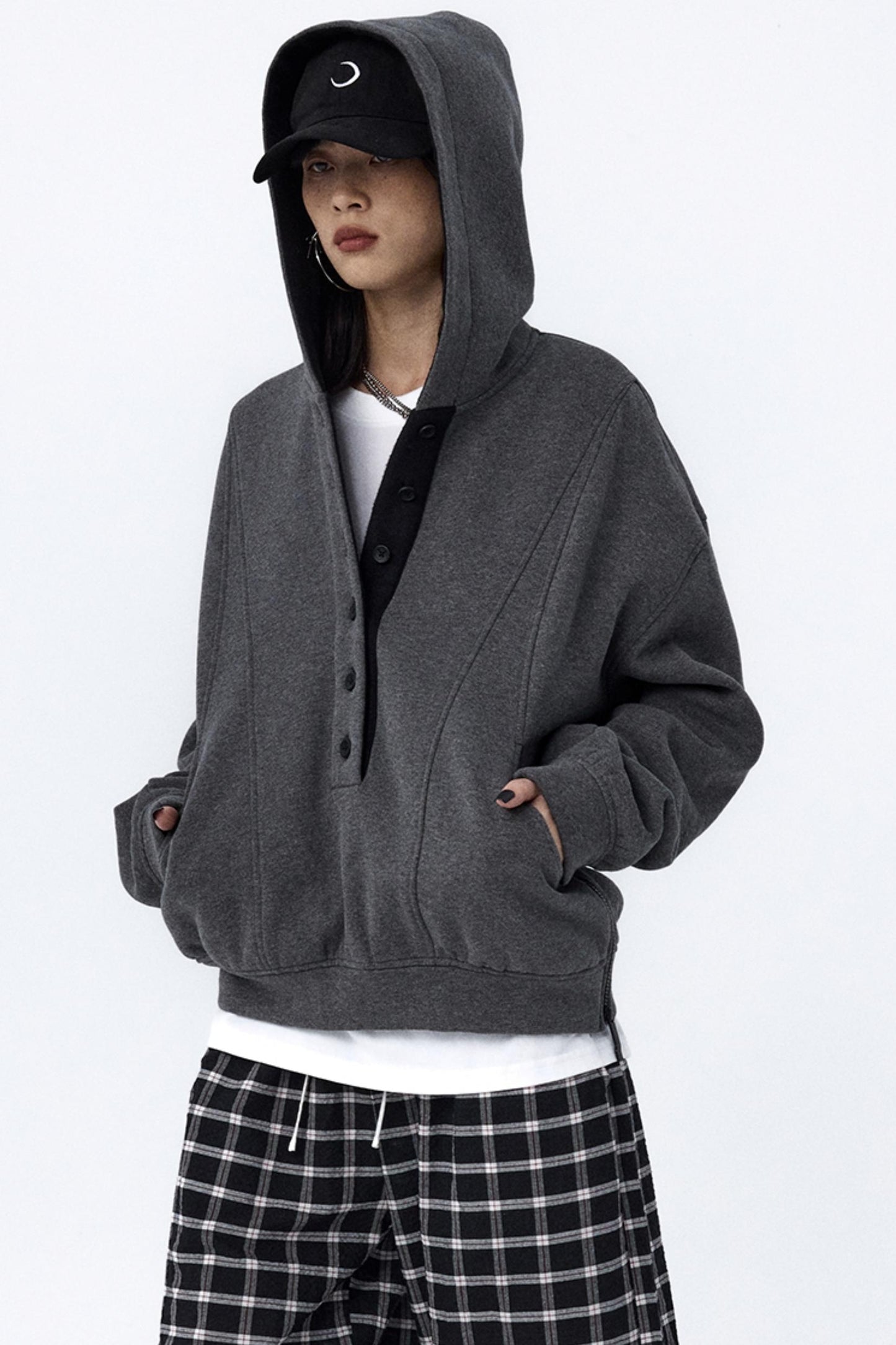 Split Hooded Fleece Sweater