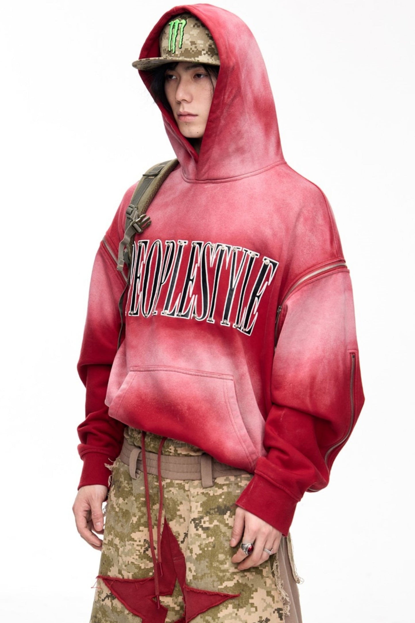 Red Distressed Baggy Hoodie