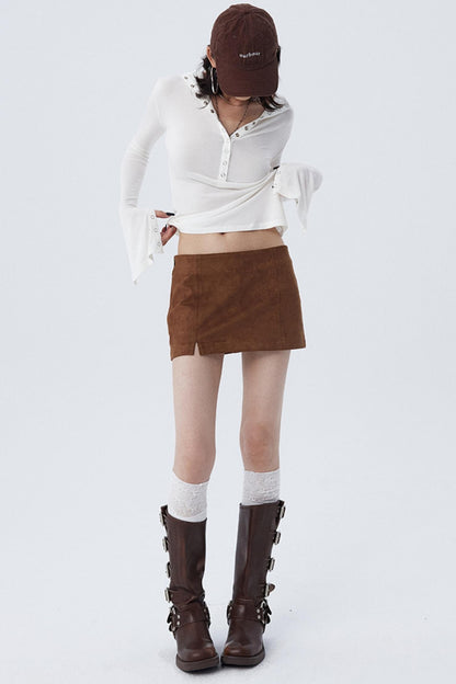 Caramel Split Suede Mini Skirt