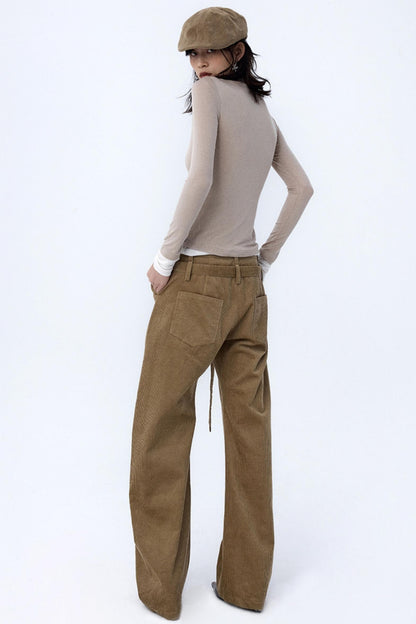 Khaki Brown Loose Corduroy Pants