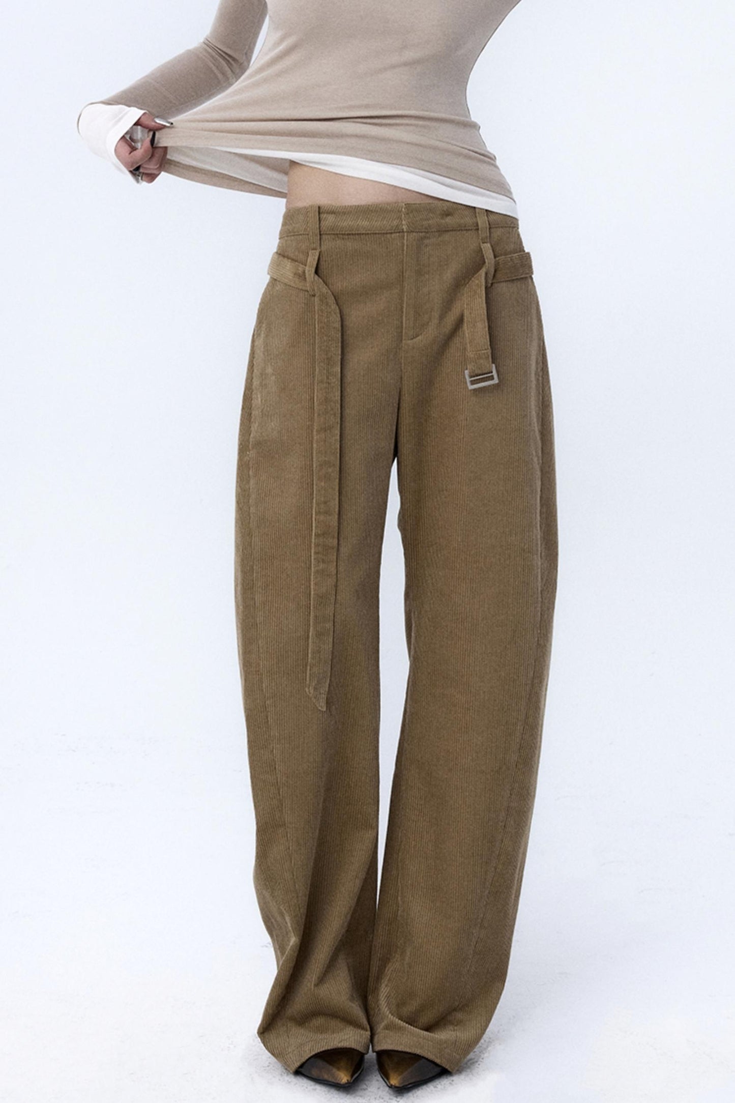 Khaki Brown Loose Corduroy Pants