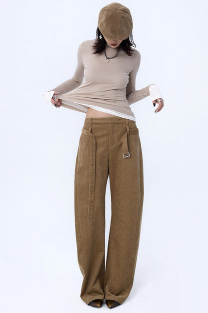 Khaki Brown Loose Corduroy Pants