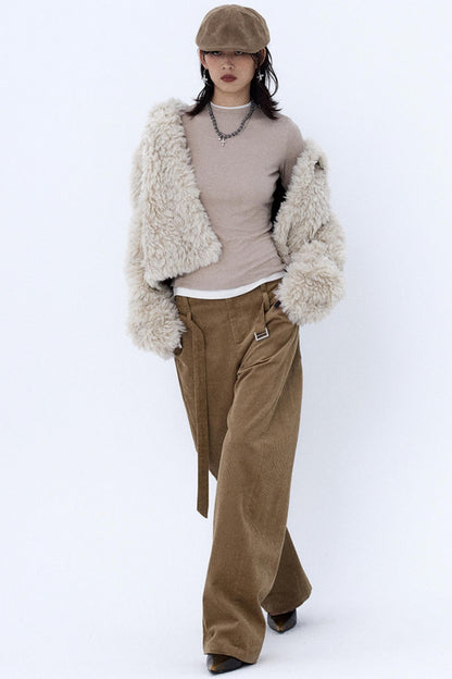 Khaki Brown Loose Corduroy Pants