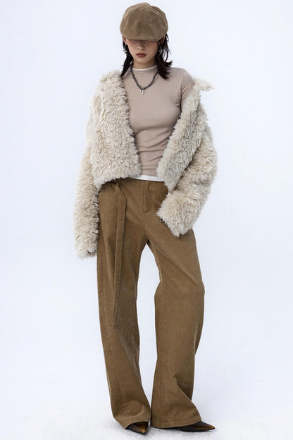 Khaki Brown Loose Corduroy Pants