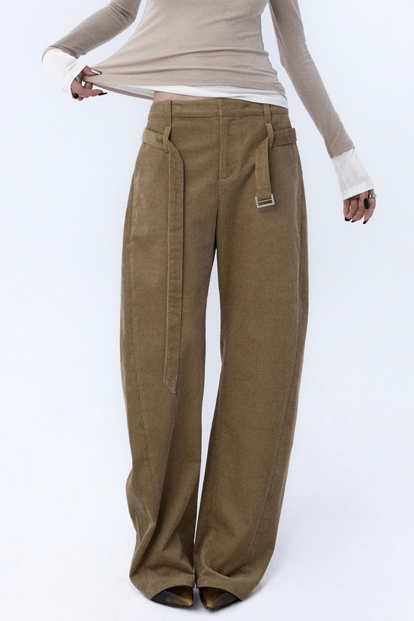 Khaki Brown Loose Corduroy Pants