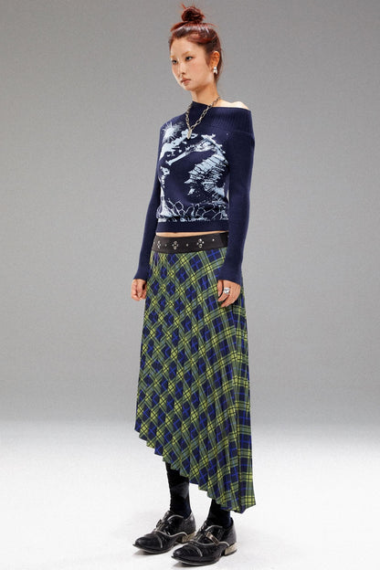 Dimensional Pleated Check Skirt