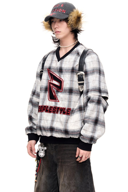 Retro Checked Loose Sweatshirt