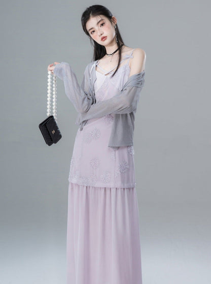 Light Purple Jacquard Slip Dress