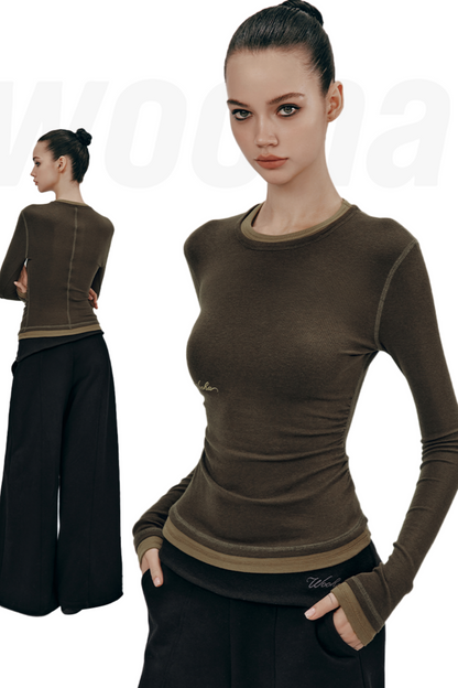 Layered Round Neck Slim Knit Top