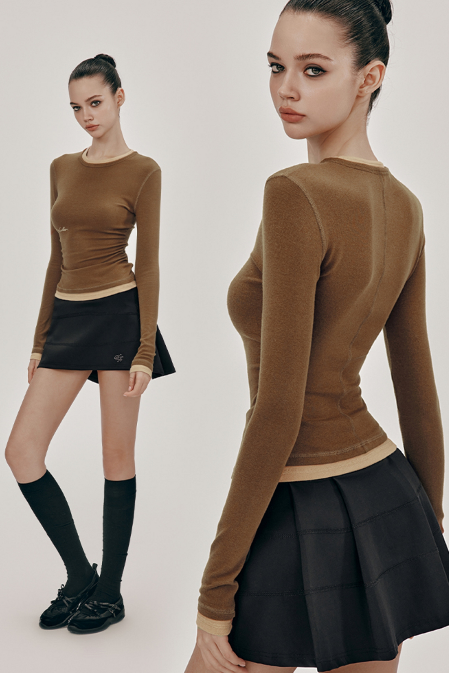 Layered Round Neck Slim Knit Top