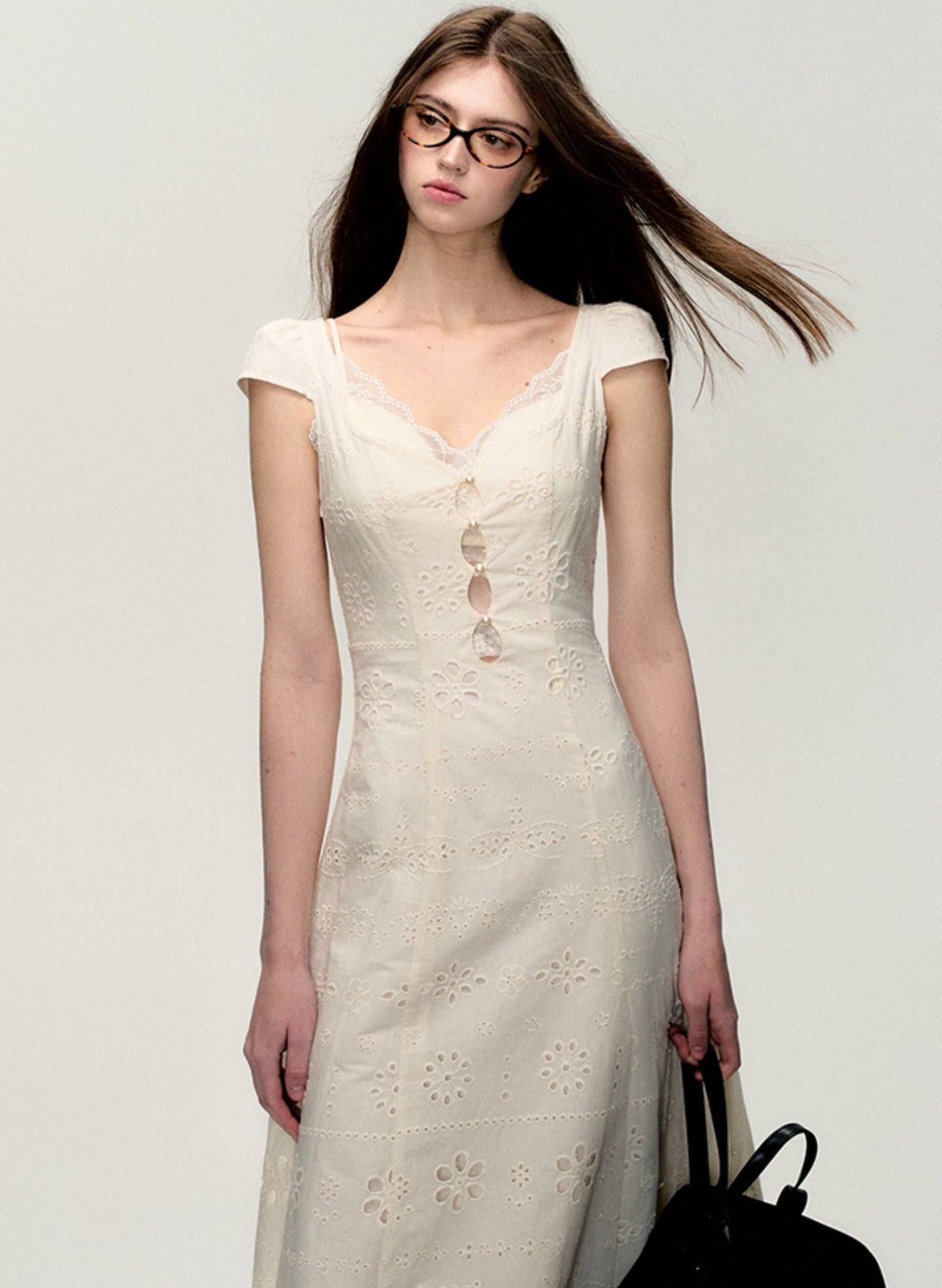 Cream White Slim Lace Dress