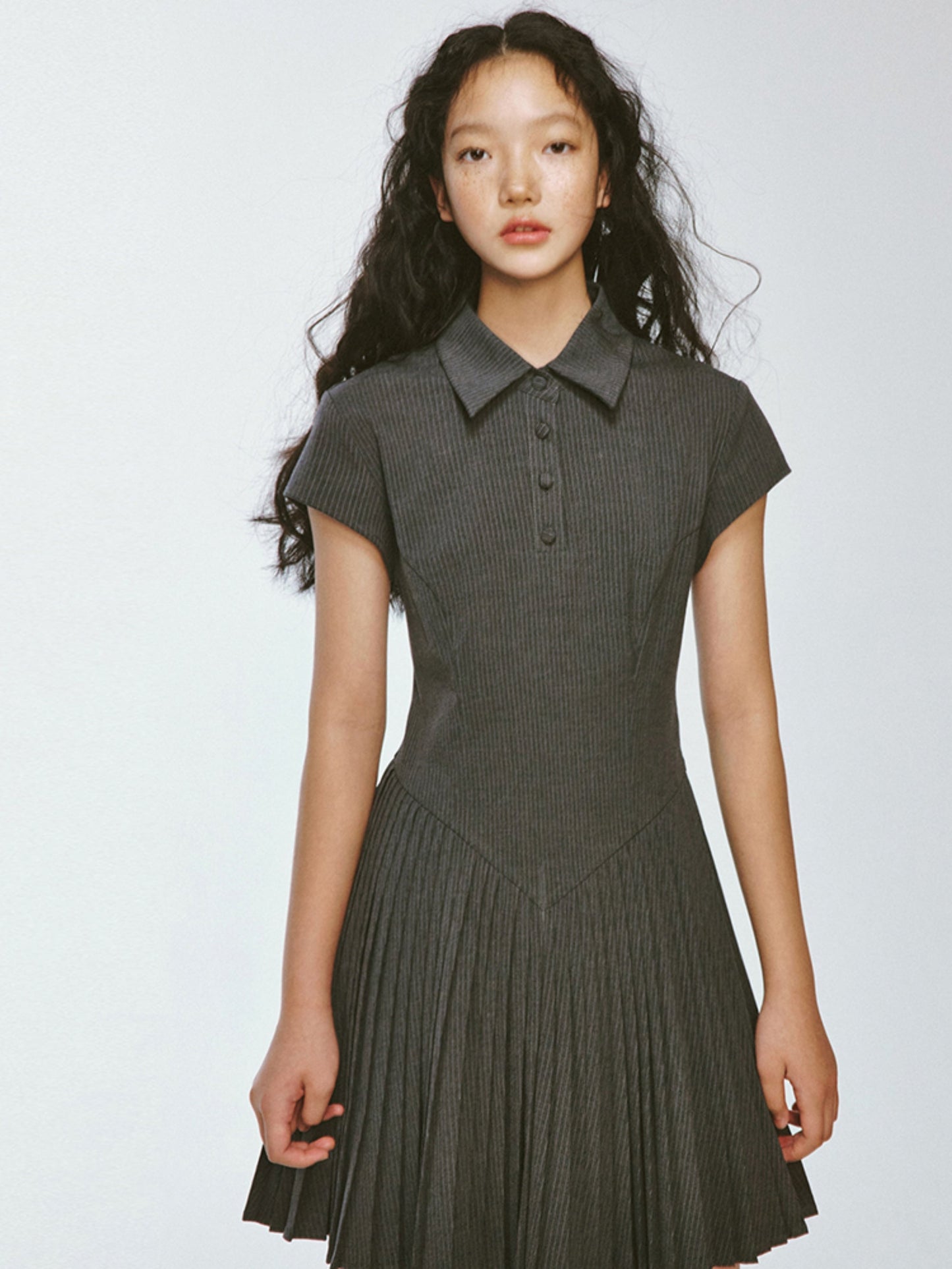 Striped Slim Fit Pleated Dress