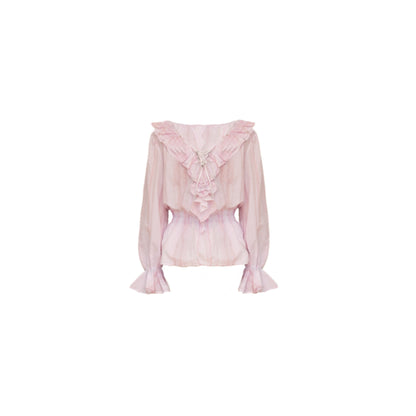 Pink Ruffle V-Neck Shirt