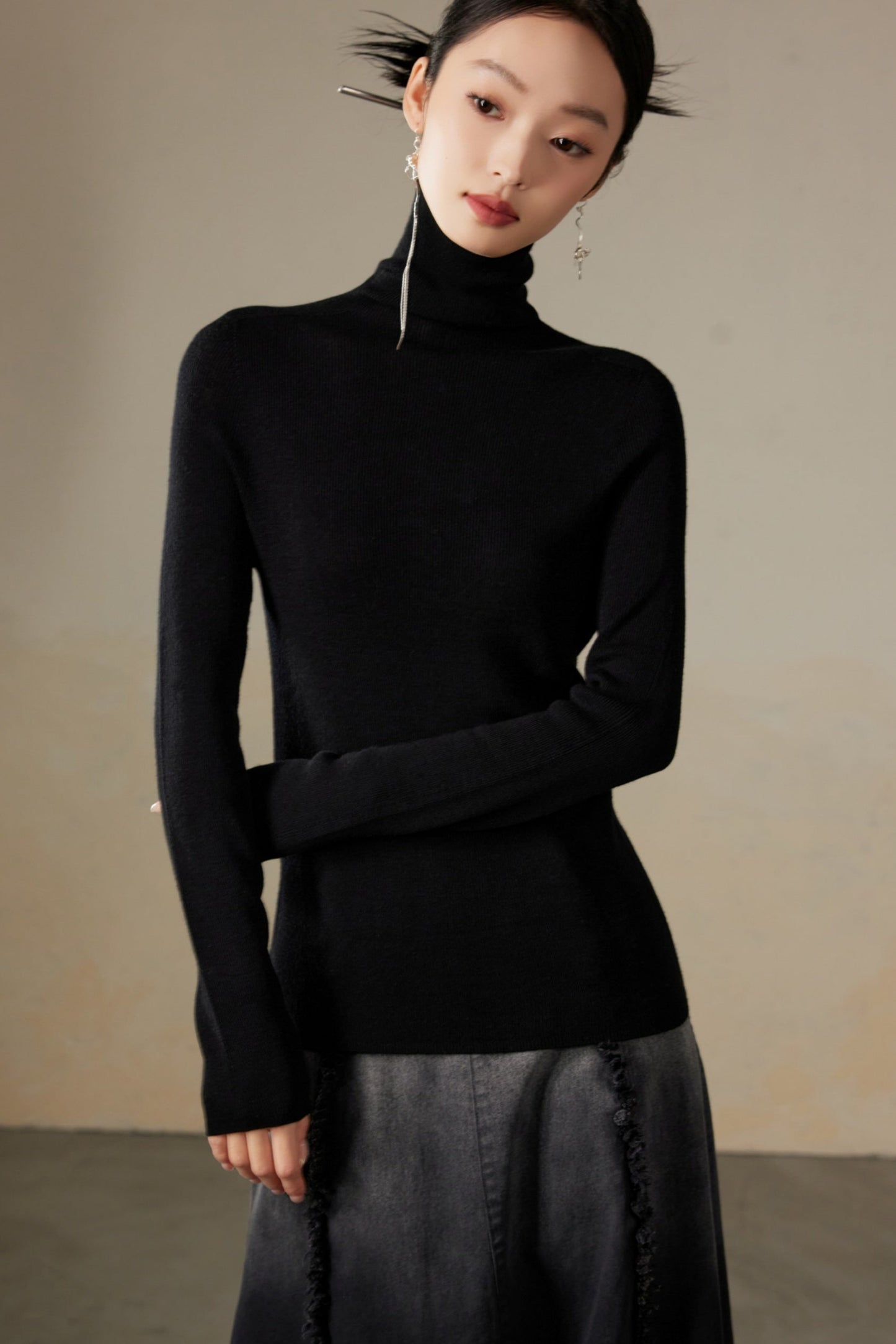 Merino Wool Turtleneck Sweater Top