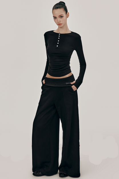 High-Waist Knit Wide Pants