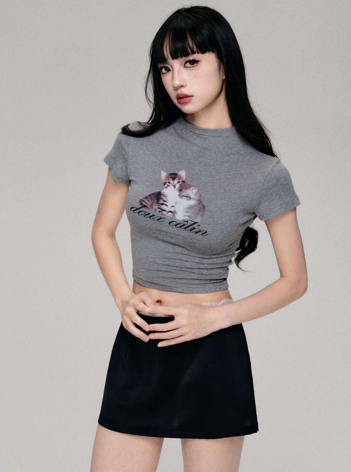 Fun Cat Print Cropped T-Shirt